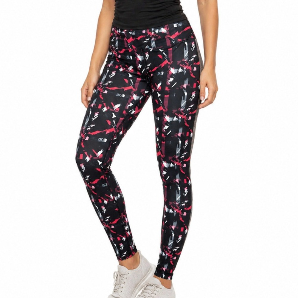 90 Degree by Reflex Womens Small Black Red Abstract Print Yoga Leggings
